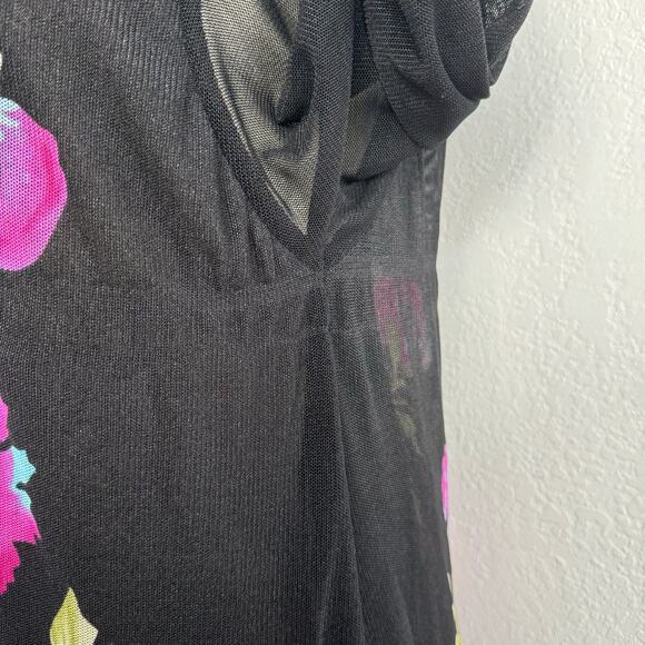 Foral Flower Mesh Flowy Layered Black Tunic Top Half Sleeves Lagenlook - Picture 5 of 7